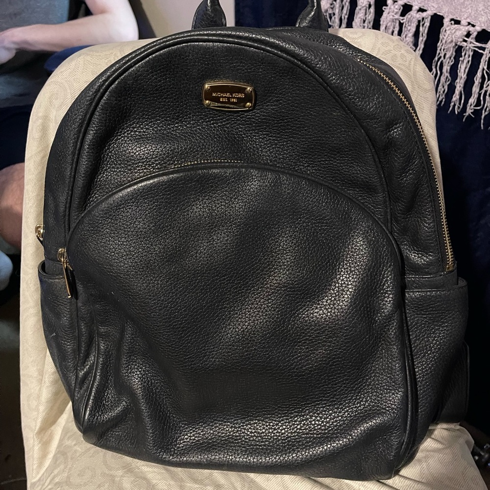 Michael Kors Black Dome Backpack with Polished Finish
